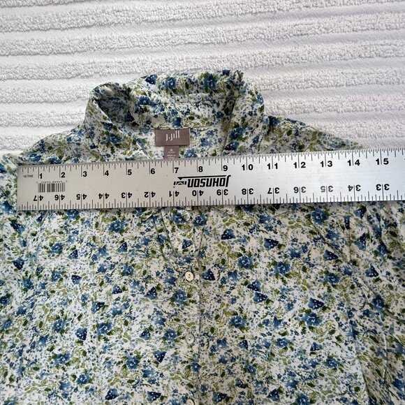 J. Jill Womens Petite Medium Floral Button-Up Shirt Blue & Green Long Sleeve Top - Picture 6 of 8